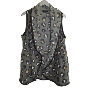Simply Southern Fleece Olive Green Animal Print Open Vest Sz S